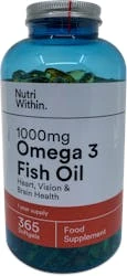 Nutri Within 1000mg Omega 3 Fish Oil 365 Soft Gels